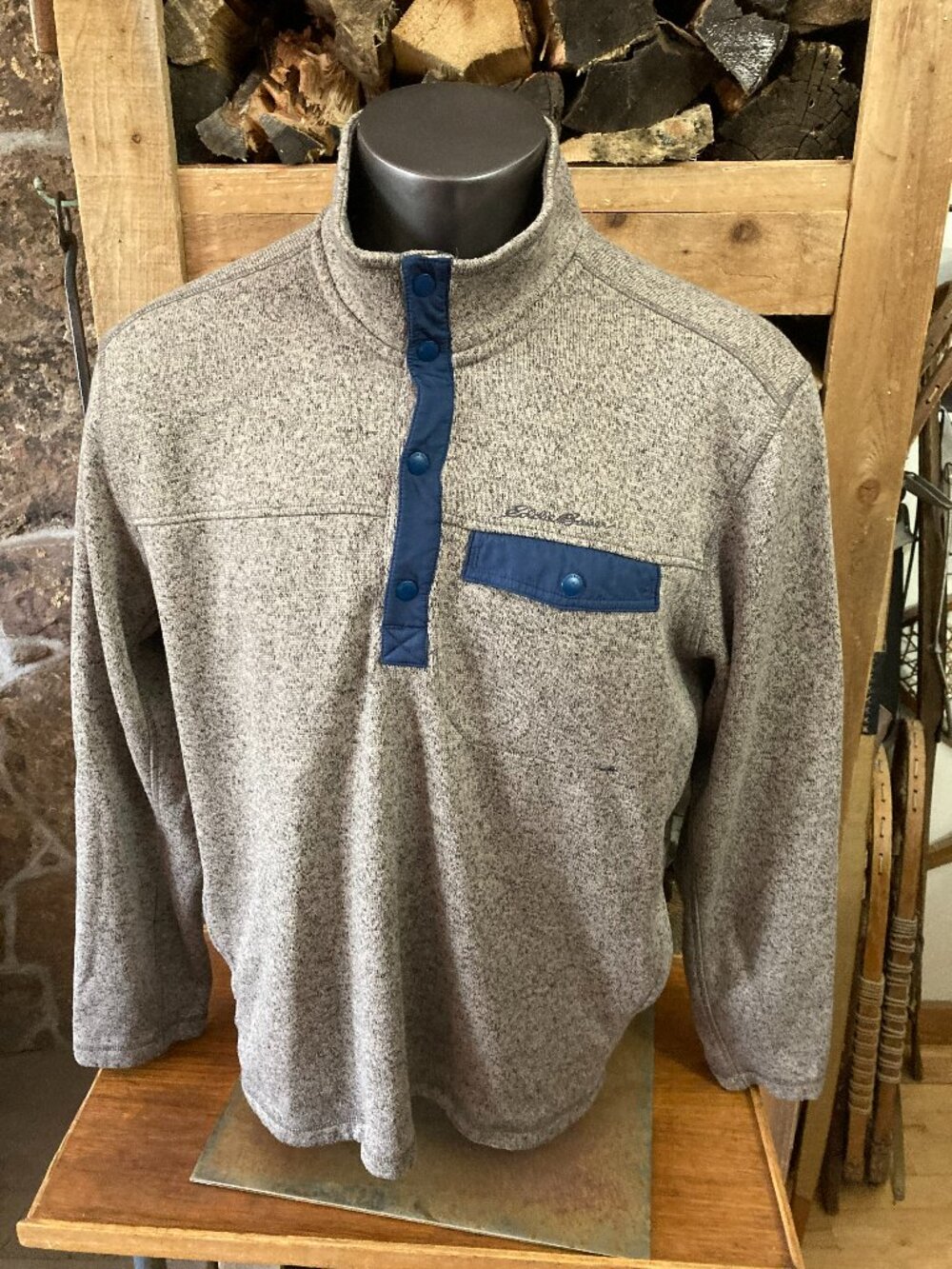 mens XL extra large Eddie Bauer fleece jacket coat pullover 1/4 quarter snap